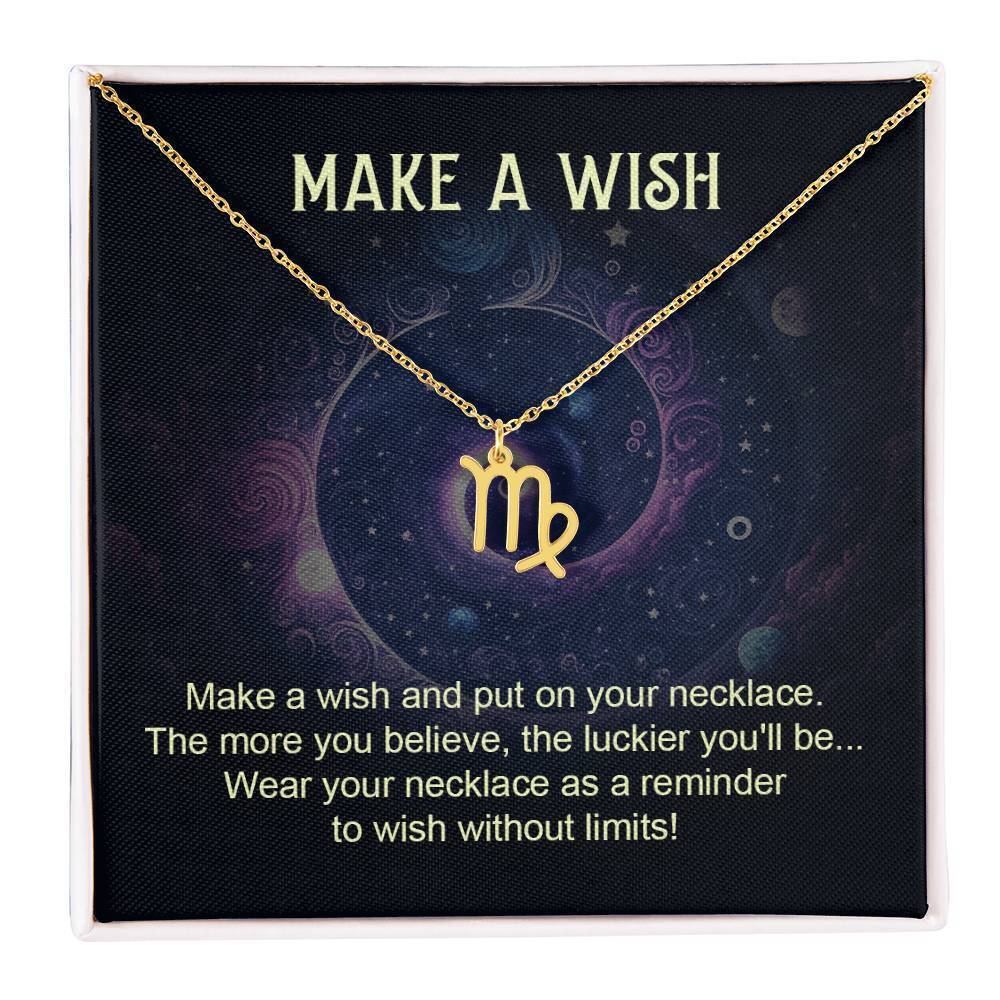 Make a Wish Virgo  Zodiac Necklace Gold Tone Standard Box